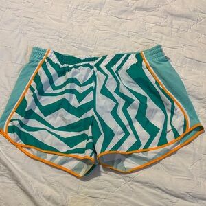Nike Teal and White Athletic Shorts with Orange Trim
